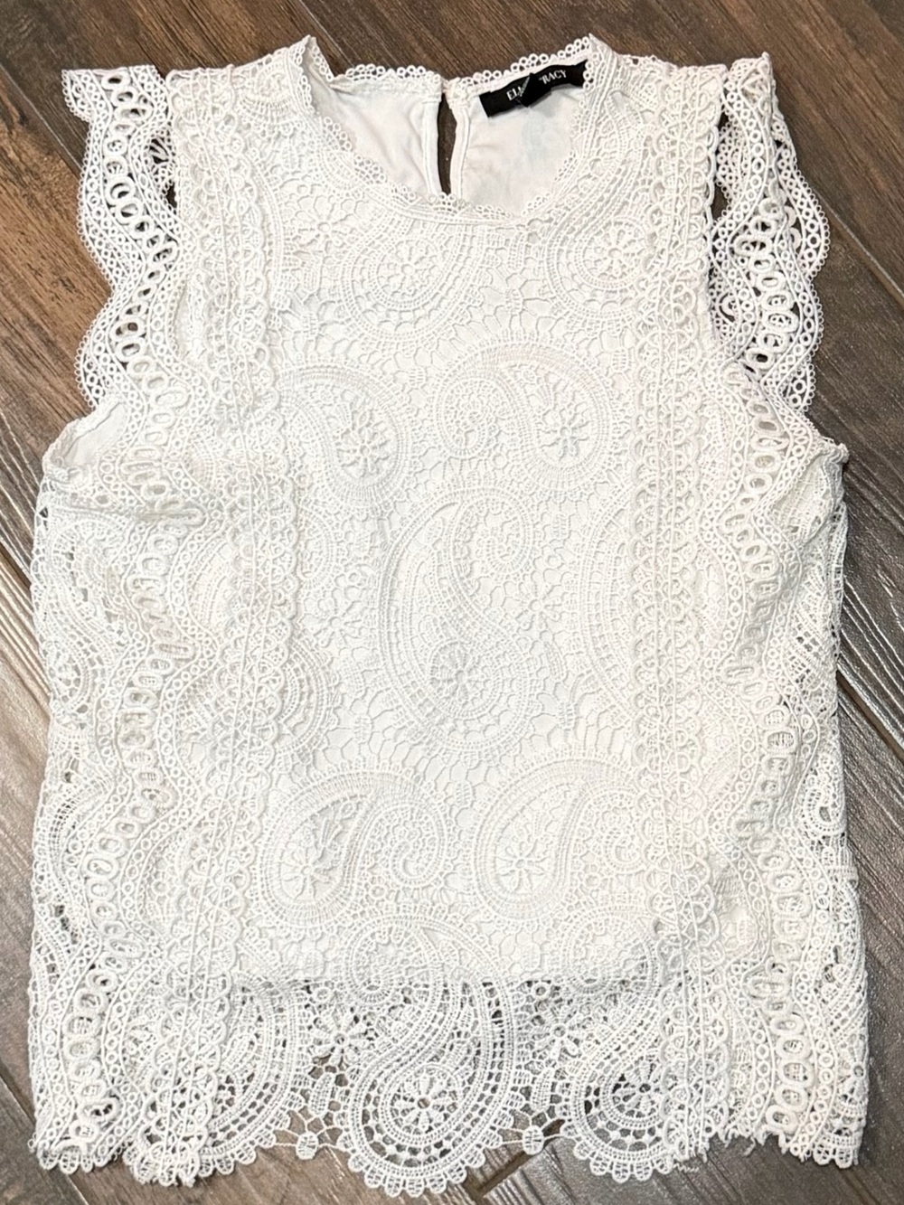 Ellen Tracy Sleeveless White Lace Top Sz S